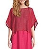 Color:Geranium - Image 1 - Delave Organic Linen Round Neck Elbow Sleeve Cropped Poncho