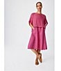 Color:Geranium - Image 5 - Delave Organic Linen Round Neck Elbow Sleeve Cropped Poncho