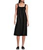 Color:Black - Image 1 - Delave Organic Linen Scoop Neck Sleeveless Ruched Cami Shift Dress