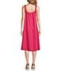 Color:Geranium - Image 2 - Delave Organic Linen Scoop Neck Sleeveless Ruched Cami Shift Dress