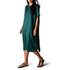Eileen Fisher Drapey Satin Round Neck Short Sleeve Dress - Image 6