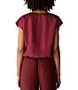 Eileen Fisher Drapey Shimmer Satin Split V-Neck Cap Sleeve Cinched Hem Top - Image 2