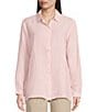Color:Crystal Pink - Image 1 - Dyed Handkerchief Linen Point Collar Long Sleeve Button-Front Shirt