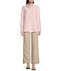 Color:Crystal Pink - Image 3 - Dyed Handkerchief Linen Point Collar Long Sleeve Button-Front Shirt
