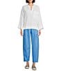 Eileen Fisher Elastic Organic Linen Waist Pleated Lantern Ankle Pants, Color:Azure - Image 3