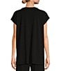 Color:Black - Image 2 - Fine Stretch Knit Jersey V-Neck Short Sleeve Boxy Shirt