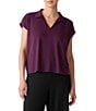 Eileen Fisher Jersey Knit Collar V-Neck Cap Sleeve Top, Color:Blackberry - Image 1