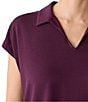 Eileen Fisher Jersey Knit Collar V-Neck Cap Sleeve Top, Color:Blackberry - Image 4