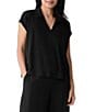Eileen Fisher Jersey Knit Collar V-Neck Cap Sleeve Top, Color:Black - Image 1
