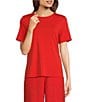 Color:Flame - Image 1 - Jersey Knit Crew Neck Short Sleeve Top