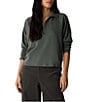 Eileen Fisher Johnny Collar Long Raglan Sleeve Cozy Brushed Terry Hug Short Top - Image 6