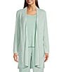 Eileen Fisher Organic Linen Cotton High Collar Long Sleeve Cardigan, Color:Pool - Image 1