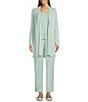 Eileen Fisher Organic Linen Cotton High Collar Long Sleeve Cardigan, Color:Pool - Image 3