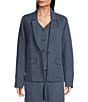 Eileen Fisher Linen Silk Twill Notch Lapel Long Sleeve Blazer, Color:Eclipse - Image 1
