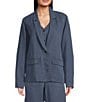 Eileen Fisher Linen Silk Twill Notch Lapel Long Sleeve Blazer, Color:Eclipse - Image 2