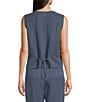 Eileen Fisher Organic Linen Silk Twill V-Neck Sleeveless Button Front Vest, Color:Eclipse - Image 2