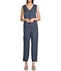 Eileen Fisher Organic Linen Silk Twill V-Neck Sleeveless Button Front Vest, Color:Eclipse - Image 3