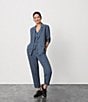 Eileen Fisher Organic Linen Silk Twill V-Neck Sleeveless Button Front Vest, Color:Eclipse - Image 5