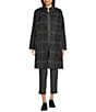 Eileen Fisher Luxe Alpaca Blend Windowpane Pattern High Collar Long Sleeve Coat, Color:Charcoal - Image 1