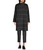 Eileen Fisher Luxe Alpaca Blend Windowpane Pattern High Collar Long Sleeve Coat, Color:Charcoal - Image 2