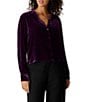 Eileen Fisher Mandarin Collar Long Sleeve Button-Front Velvet Shirt - Image 5