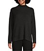 Color:Charcoal - Image 1 - Merino Wool High Turtleneck Long Sleeve Ribbed Boxy Sweater