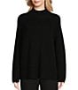 Color:Black - Image 1 - Merino Wool Ribbed Turtleneck Long Raglan Sleeve Sweater