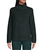 Color:Ivy - Image 1 - Merino Wool Ribbed Turtleneck Long Raglan Sleeve Sweater