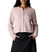 Eileen Fisher Mohair Plush Melange Crew Neck Long Sleeve Button-Front Cardigan - Image 6