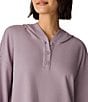 Eileen Fisher Organic Cotton Blend Coordinating Double Waffle Knit Hooded Button Front Long Sleeve Top, Color:Lunette - Image 4