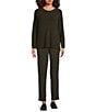 Eileen Fisher Organic Cotton Blend Round Neck Long Sleeve Sweater, Color:Woodland - Image 3