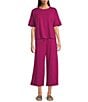 Eileen Fisher Organic Cotton Blend Stretch Jersey Round Neck Short Sleeve Top, Color:Sangria - Image 3