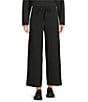 Eileen Fisher Organic Cotton Blend Waffle Double Knit Coordinating Drawstring Wide Ankle Pants, Color:Black - Image 1