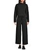 Eileen Fisher Organic Cotton Blend Waffle Double Knit Coordinating Drawstring Wide Ankle Pants, Color:Black - Image 5