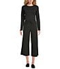 Eileen Fisher Organic Cotton Blend Yarn-Dyed Stripe Elastic Waist Wide Crop Pants, Color:Black - Image 3