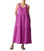Eileen Fisher Organic Cotton Gauze Scoop Neck Sleeveless Tiered Dress, Color:Grape - Image 1