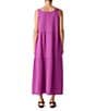 Eileen Fisher Organic Cotton Gauze Scoop Neck Sleeveless Tiered Dress, Color:Grape - Image 2