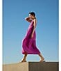 Eileen Fisher Organic Cotton Gauze Scoop Neck Sleeveless Tiered Dress, Color:Grape - Image 4