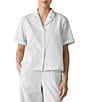 Eileen Fisher Organic Cotton Grid Pattern Notch Collar Short Sleeve Button Front Shirt, Color:White - Image 1