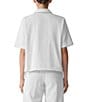 Eileen Fisher Organic Cotton Grid Pattern Notch Collar Short Sleeve Button Front Shirt, Color:White - Image 2