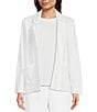 Color:White - Image 1 - Organic Cotton Knit French Terry Notch Lapel Long Sleeve Button-Front Jacket