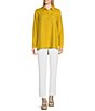 Color:Lemon Drop - Image 3 - Organic Handkerchief Linen Long Sleeve High-Low Hem Shirt