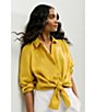 Color:Lemon Drop - Image 5 - Organic Handkerchief Linen Long Sleeve High-Low Hem Shirt