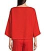 Color:Flame - Image 2 - Organic Linen Bateau Neck 3/4 Sleeve Coordinating Boxy Top