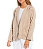 Color:Wheat - Image 1 - Organic Linen Cotton Stand Collar Long Sleeve Patch Pocket Button Front Jacket