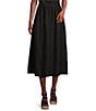 Color:Black - Image 1 - Organic Linen Elastic Waist A-Line Gathered Midi Skirt
