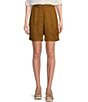 Color:Bronze - Image 1 - Organic Linen Elastic Waist Flat Front Shorts