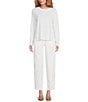 Color:White - Image 3 - Organic Linen Jersey Knit Crew Neck Long Sleeve Tee Shirt