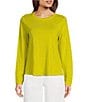 Color:Citron - Image 1 - Organic Linen Jersey Knit Crew Neck Long Sleeve Tee Shirt