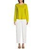 Color:Citron - Image 3 - Organic Linen Jersey Knit Crew Neck Long Sleeve Tee Shirt